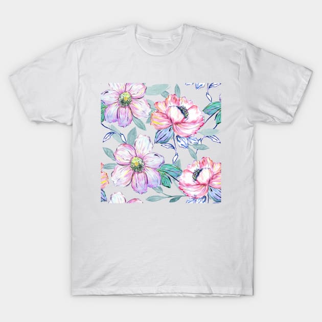 Romantic watercolor flowers hand paint design T-Shirt by InovArtS